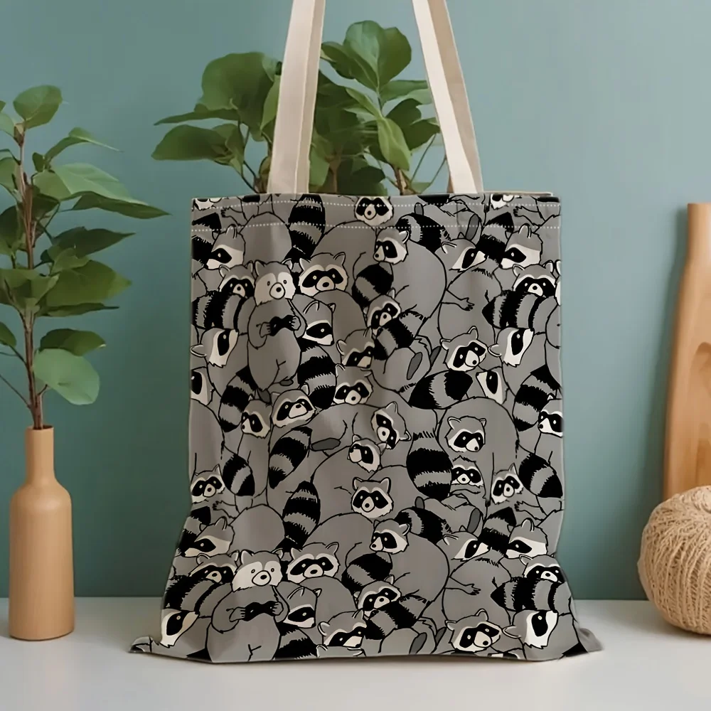 A Gray raccoon Multi-functional Ladies Canvas Bag – Doubles as Jewelry Organizer & Fashionable Toiletry Bag