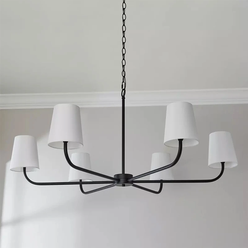 Modern Minimalist Fabric Lampshade Pendant Light American Countryside 2 Heads 6 Heads Restaurant Lamp Post-modern Bedroom Decor view 3