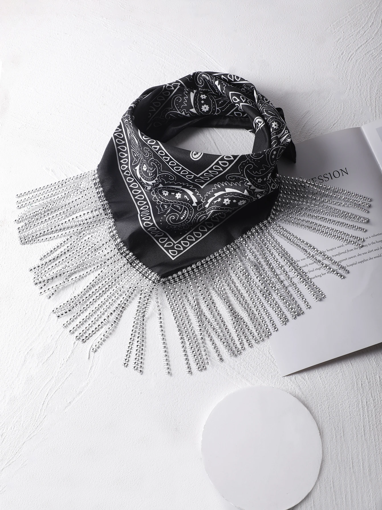 Hair Scarf Satin Paisley Print Bandana Rhinestone Tassel Disco Headbands Women Square Kerchief Hair Band Girls Hair Accessories