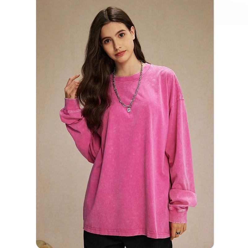 230G Double Yarn Solona Neck Pure Cotton, Round Neck Old Washed Threaded Bundle Sleeve T-shirt for Men and Women
