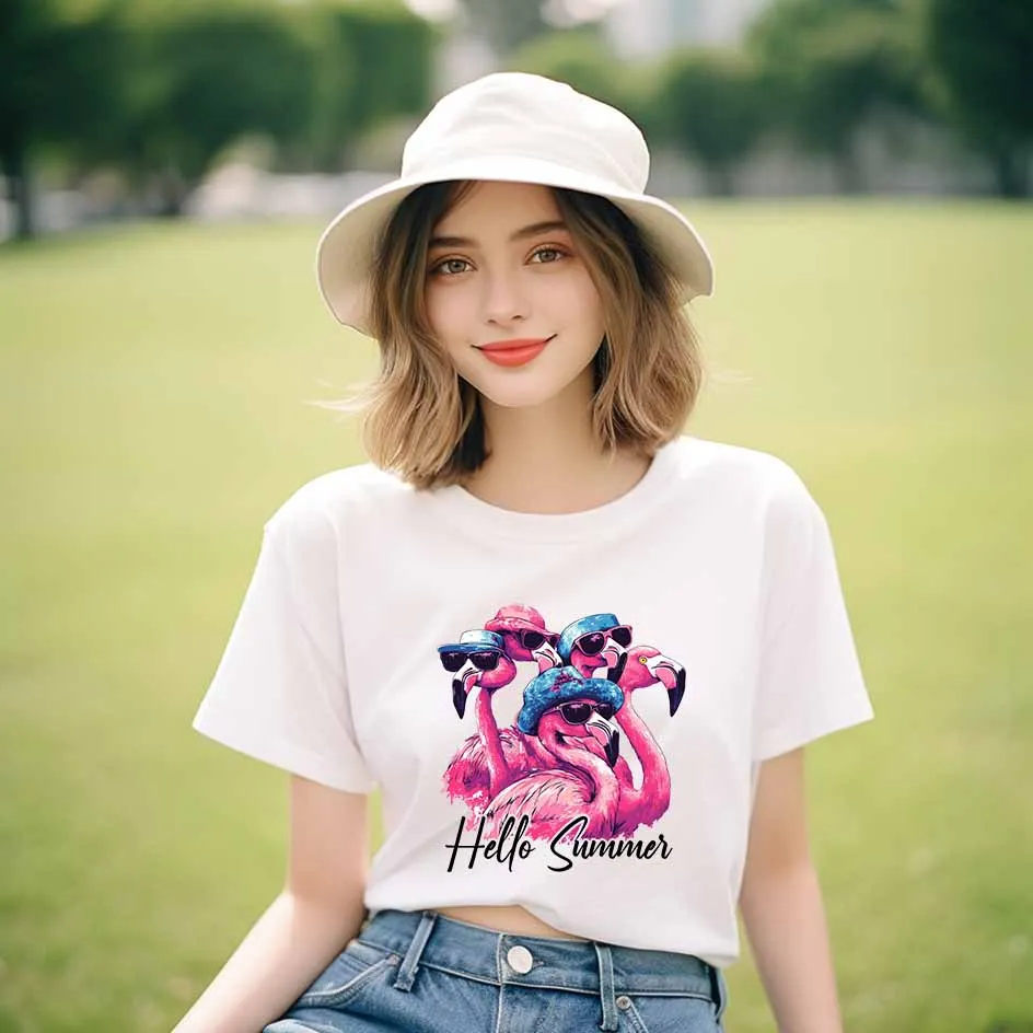 Bright Cartoon Summer Iron-On Patches - Beach, Palm Tree & Flamingo for DIY Apparel & Crafts Quick - drying Heat Transfer