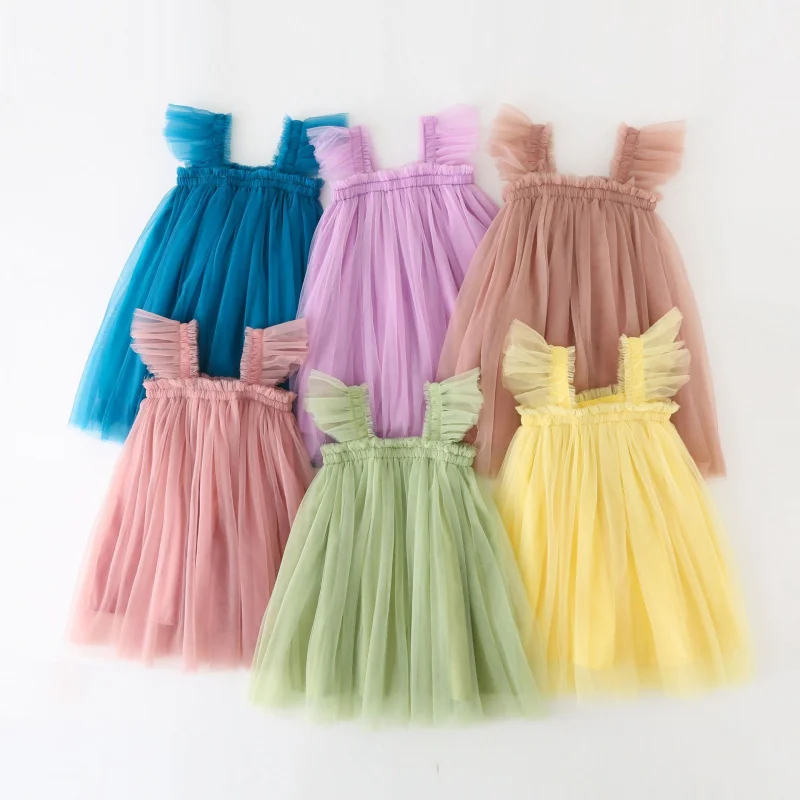 

Summer New Children Shirt Flounced Sleeve Girls' Chiffon Skirt Sling Dress Baby Girl Princess Dress Pettiskirt Generation Hair