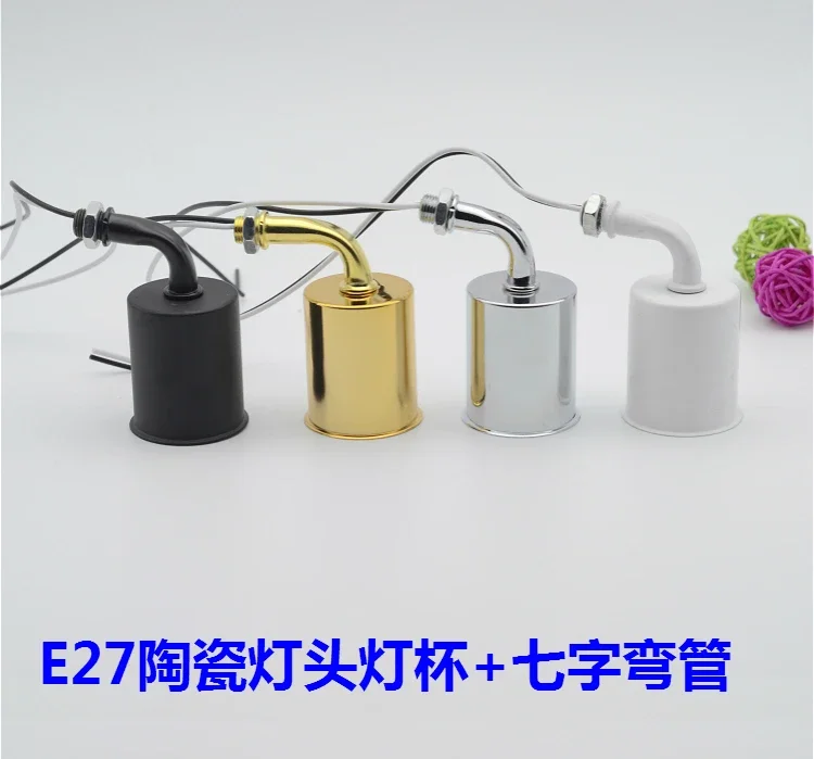 E27 Ceramics High Temperature Resistance E14 Small Screw Cap Elbow Lamp holder Wall lamp Ceramic Lamp Socket Iron Lamp Base DIY