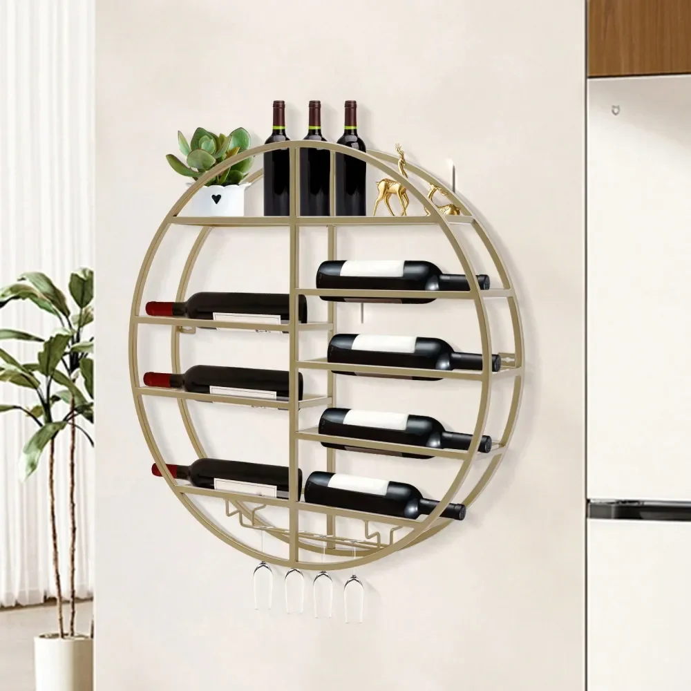 

Mounted Round Wine Rack, Wine Display Rack, Wine Shelf With Glass Holder