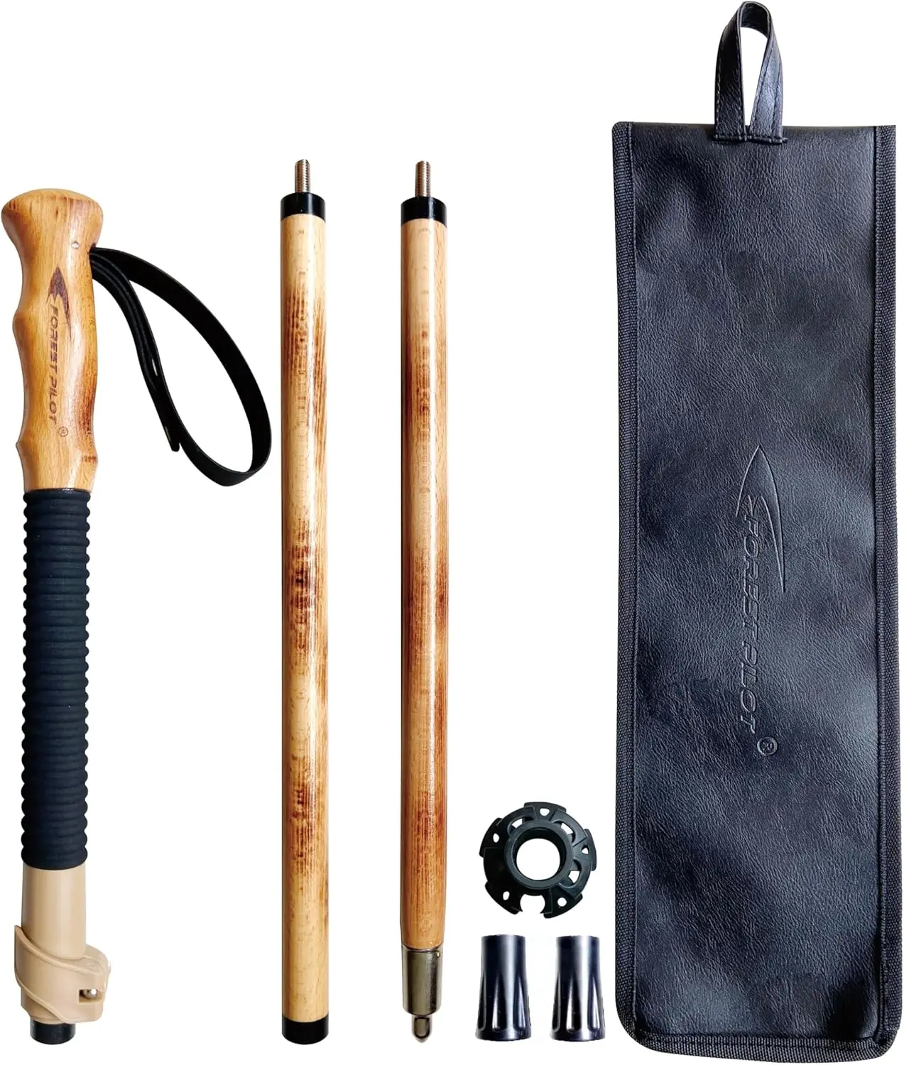 

Adjustable Trekking Poles - Natural Beech Wood, Quick Flip-Lock, Leather Strap for Hiking and Walking