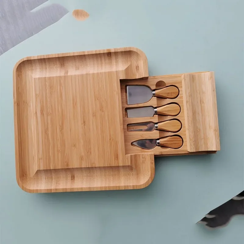 Outdoor Dinner Plates Bamboo Cheese Board Set With Cheese Knife Portable Hotel Restaurant Decoration Accessories Bread Tray set