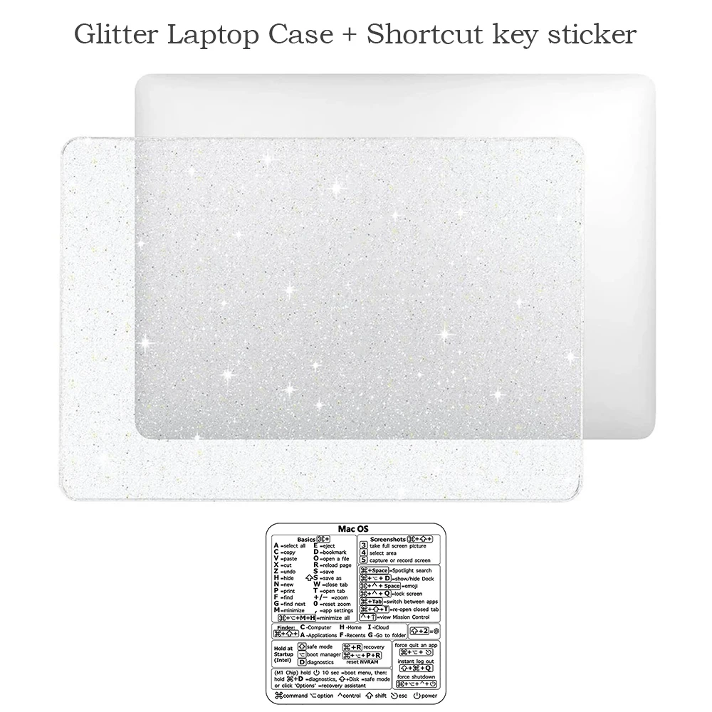 Glitter Laptop Case with Shortcut key sticker for MacBook Air 15 2026 M5 Hard Cover for MacBook Neo13 Pro 14 16 M4 Air 13.6 Case