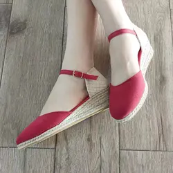 Espadrillas da donna mocassini a forma di zeppa, sandali alla caviglia con chiusura a punta chiusa, sandali con suola in lino Comfort all'aperto