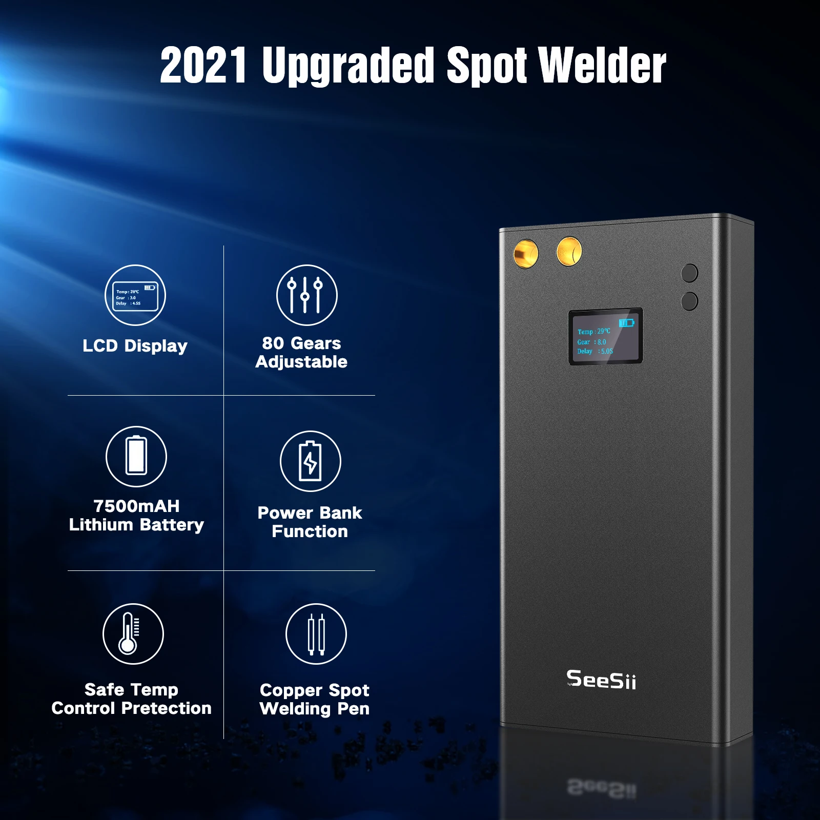 Seesii 80Gear Spot Welder Machine With LCD Screen Nickel Welding Handheld Machine Digital Display Machine 7500 Lithium Battery