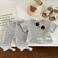 Children's Clothing Sets Striped Short Sleeve + Flare Pants 2pcs Kids Clothes Girls for 2 To 7 Years Baby Girl Outfit Set