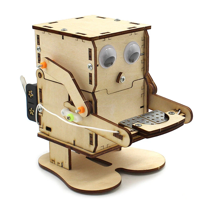 Robot die munten eet, houten DIY-model, leerproject, STEM-projectkit voor kinderen, wetenschappelijk experiment, educatief speelgoed, houten bouwpakket