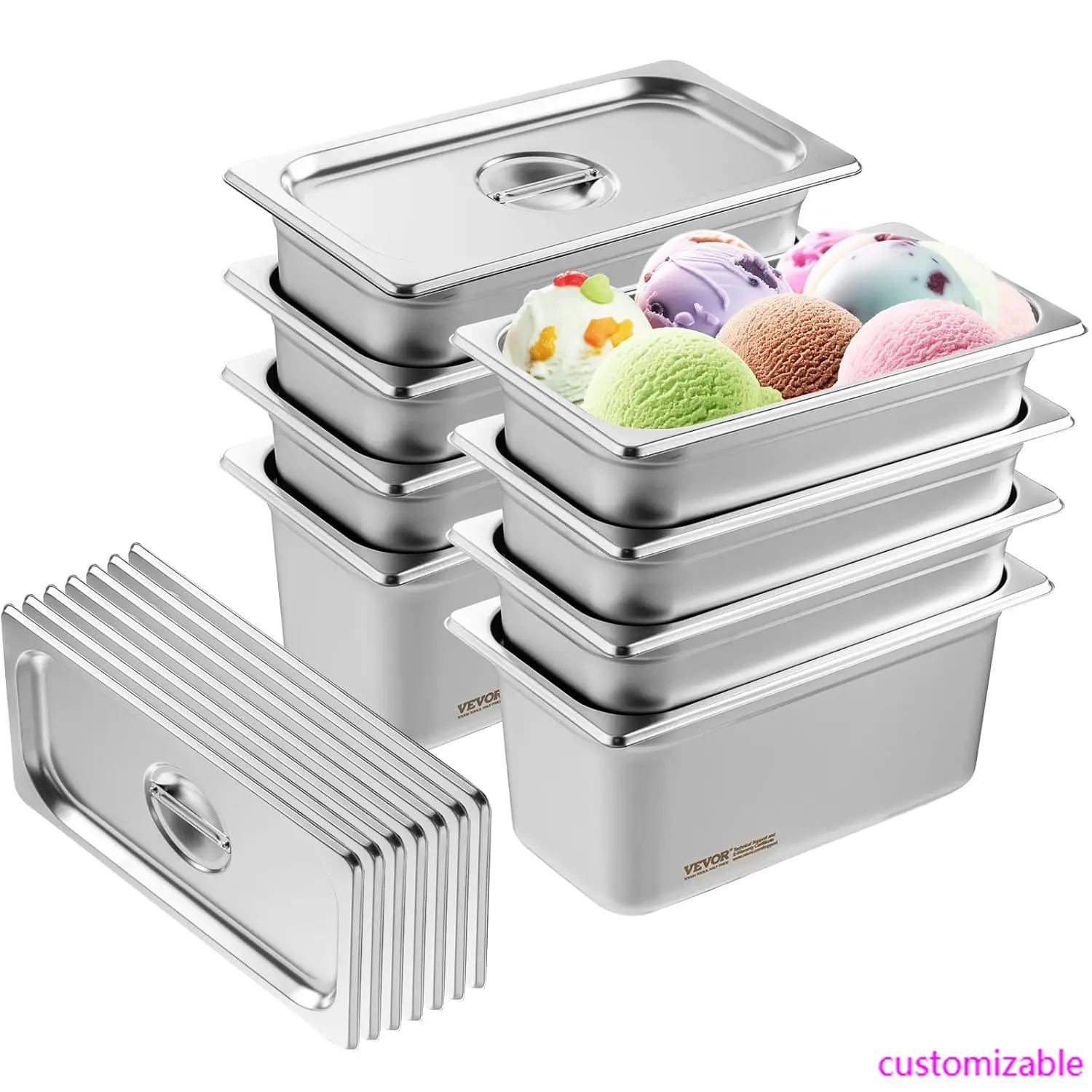 

8 Pack Hotel Pans, 1/3 Size Anti-Jam Steam Pan, 0.8mm Thick Stainless Steel Steam Table Pan, 6-Inch Deep Commercial Table Pan