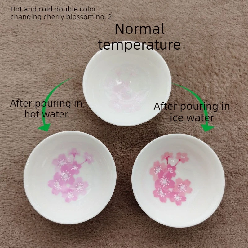 Ceramic Teacup Food Grade Temperature Sensitive Color Changing Cup Plum Peach Cherry Blossom Master Cup Sake Wine Cup