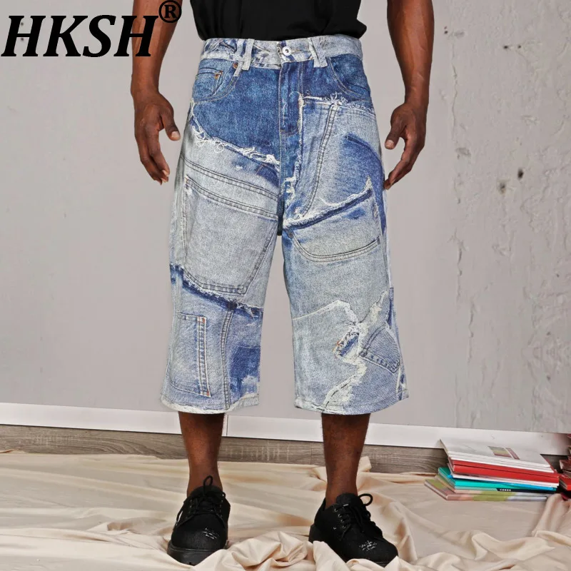 

Мужские джинсовые шорты HKSH весна-лето, новинка, в стиле панк, с пэчворком, авангардные, трендовые, шикарные, в стиле High Street, модные, джинсы HK18630
