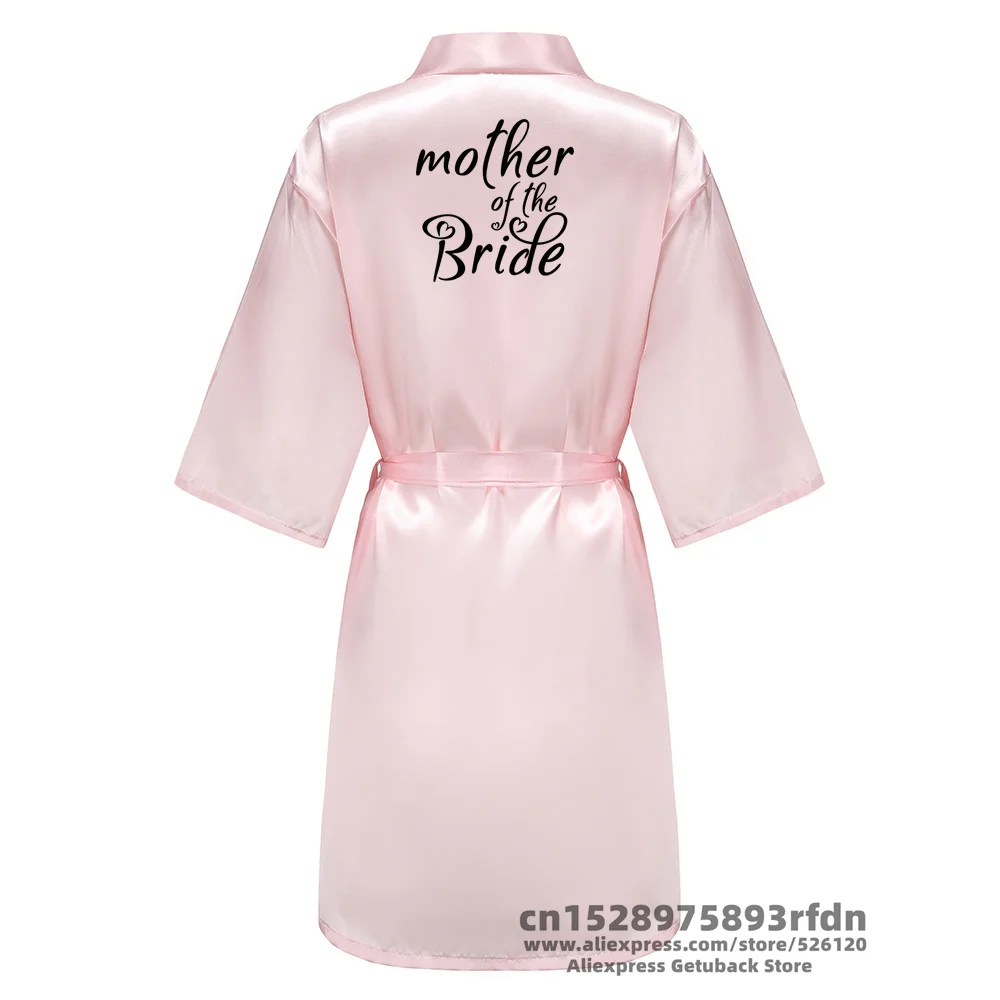 Bride Bridesmaid Robe With Black Letters Mother Sister of the Bride Wedding Gift Bathrobe Kimono Satin Robes