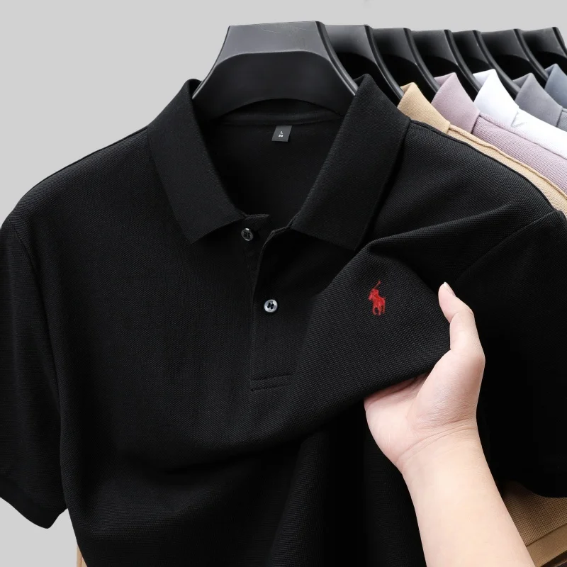 

100% pure cotton men's new polo short sleeve T-shirt cozy breathable soft exquisite business golf delicate embroider stylish top