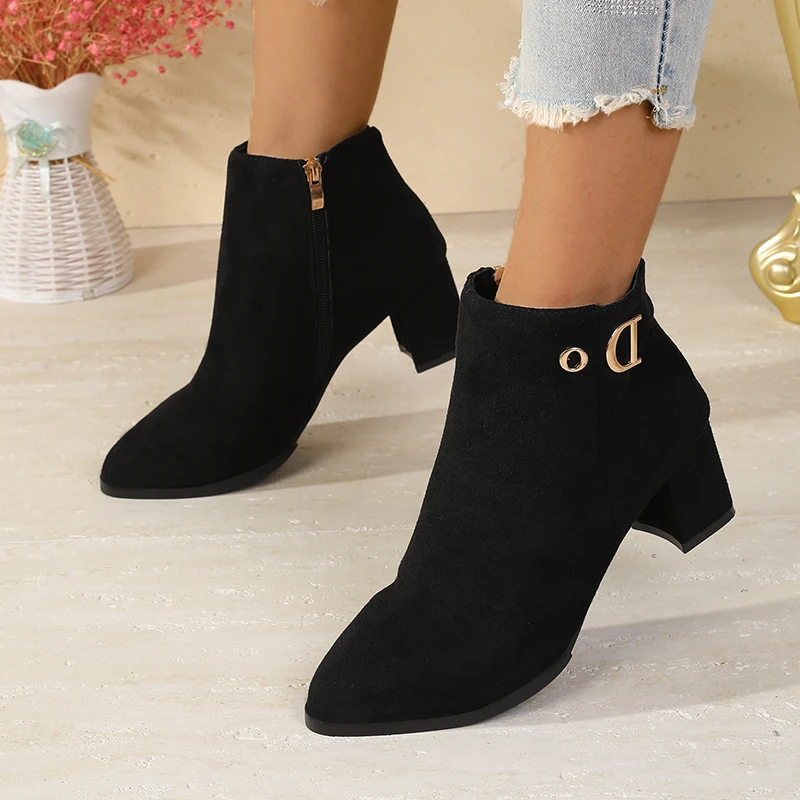 

WinterPURubber Chunky Mid Heel(3-5cm)Fashion Boots Round Toe Side Zipper Short Boots