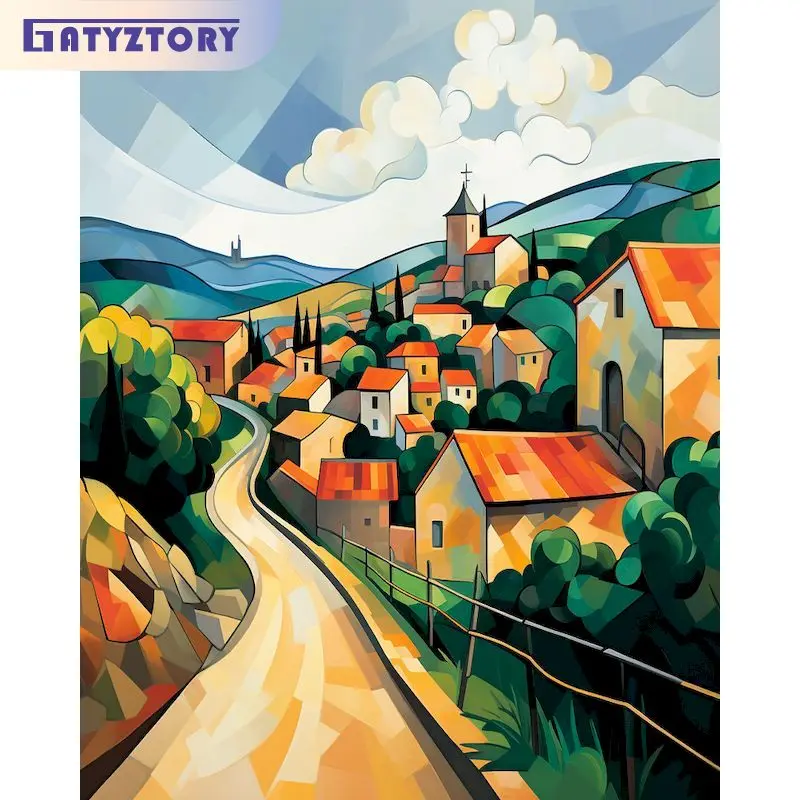 

GATYZTORY 60x75cm Pictures By Numbers For Adults Paintings On Number Rural Road HandPainted On Canvas Framed Original Gifts