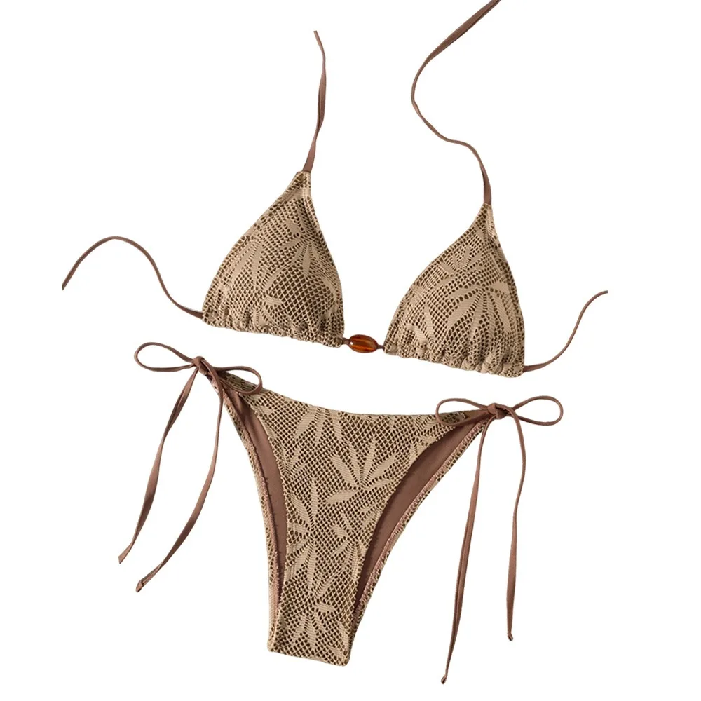 

2Pcs/Set Fashion Summer Bikini Set Casual Beachwear Beach Bikini Beaded Bathing Suit Women Swimsuit Vacation