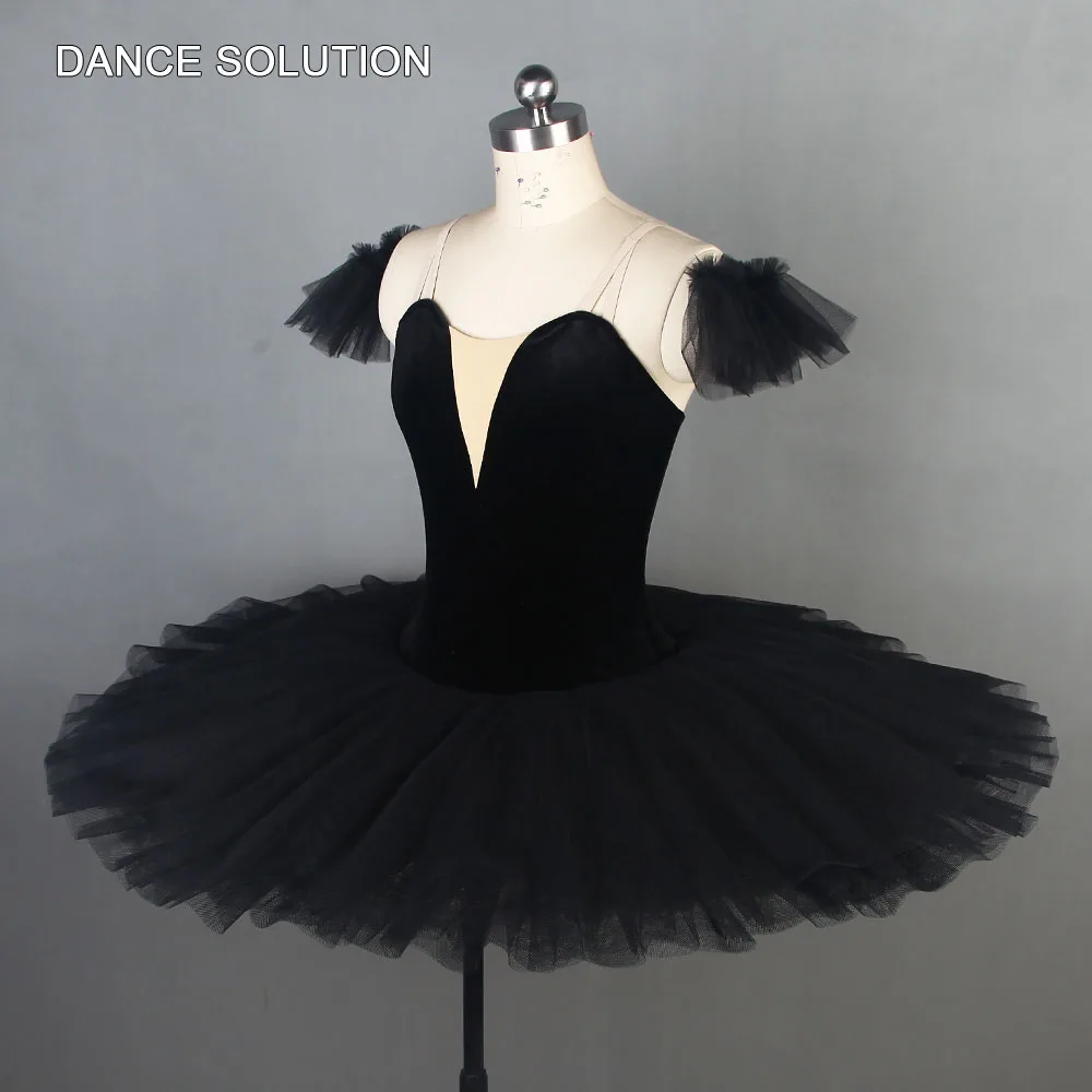 Black Swan Lake Pre-professional Ballet Tutus Velvet Bodice with Stiff Tulle Skirt Stage Performance Costumes for Women  BLL003