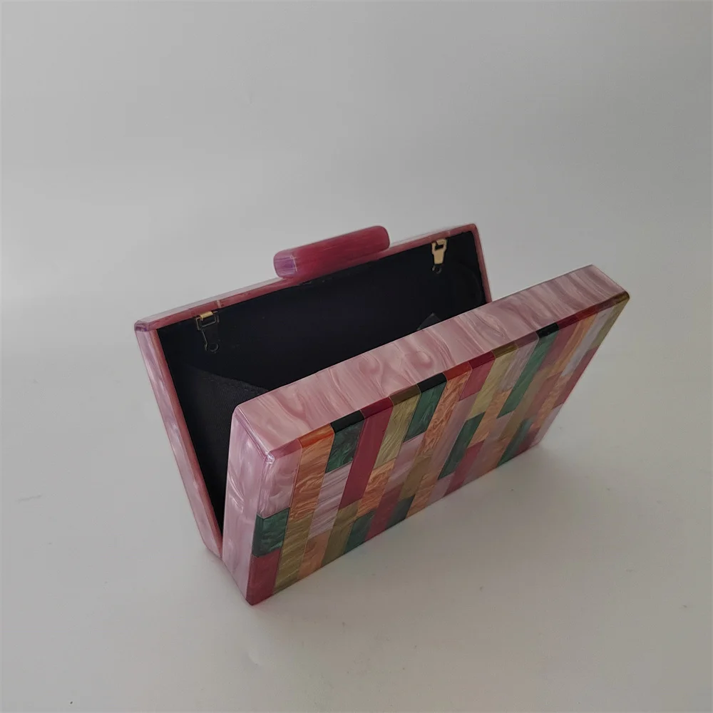 Colorful Striped Acrylic Box Clutches Party Prom Vintage Evening Bag Female Flap Mini Summer Wedding Women Casual Handbag Wallet