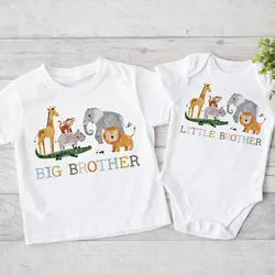 Big Brother Little Brother Matching Clothes Safari Animals Printed Sibling Shirt Kids T-shirt Top Baby Bodysuit Children Outfits