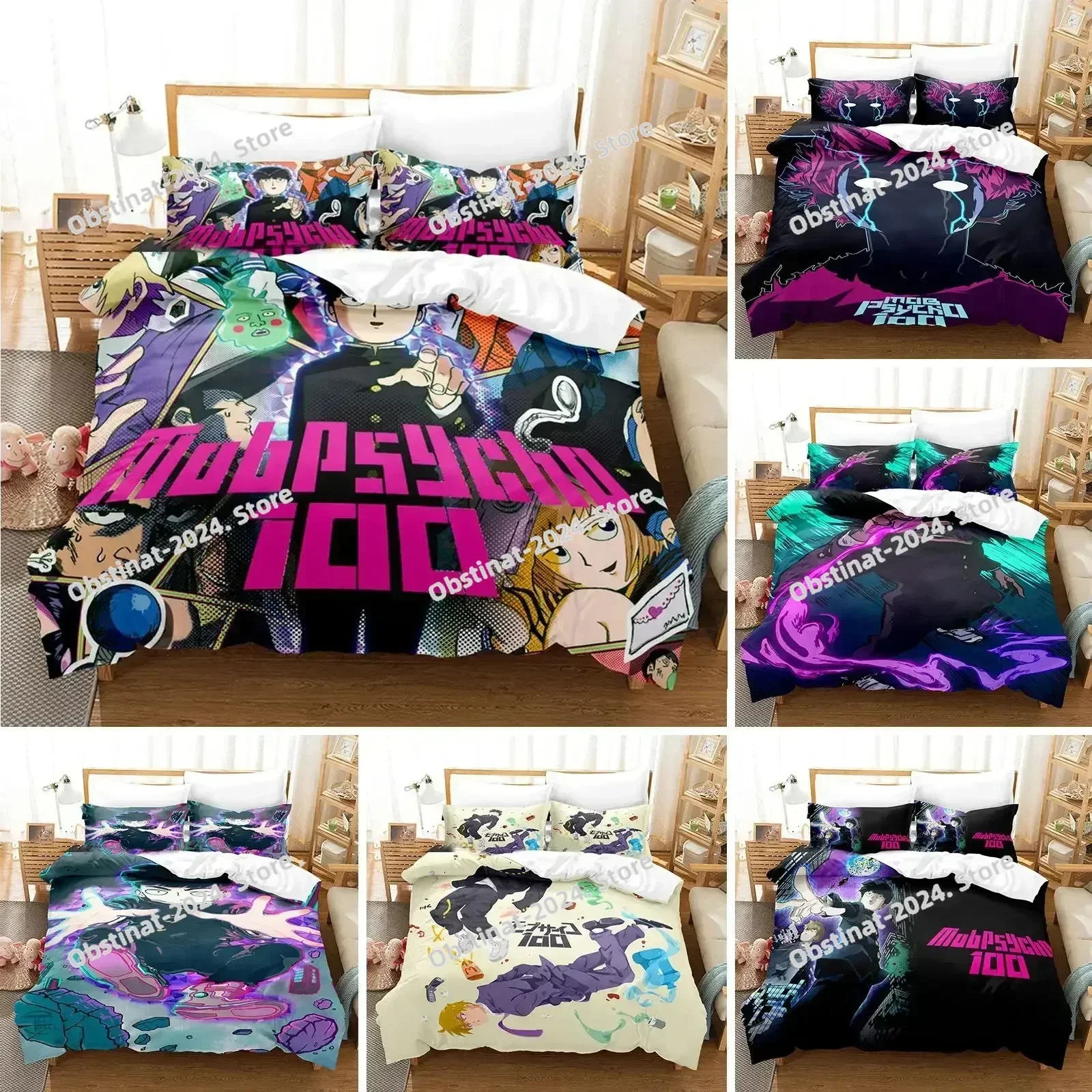 3D Mob Psycho 100 Anime Kageyama Shigeo Bedding Set Printed With Pillowcase Duvet Cover Soft Single Double Queen Super King Size