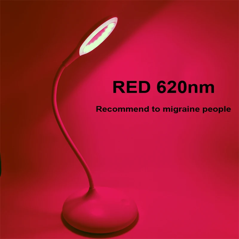 620nm Red Cordless Table Lamp with Standing Dimmable 3 Brightness Levels White Desk Led Light No Blue Reading Migraine Relieve