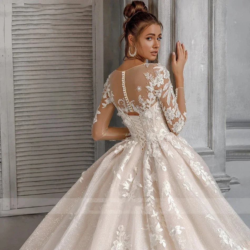 Robe de mariée en forme de A pour femme, manches longues, appliques en dentelle élégantes, magnifiques patients, quelle que soit la collection 2025