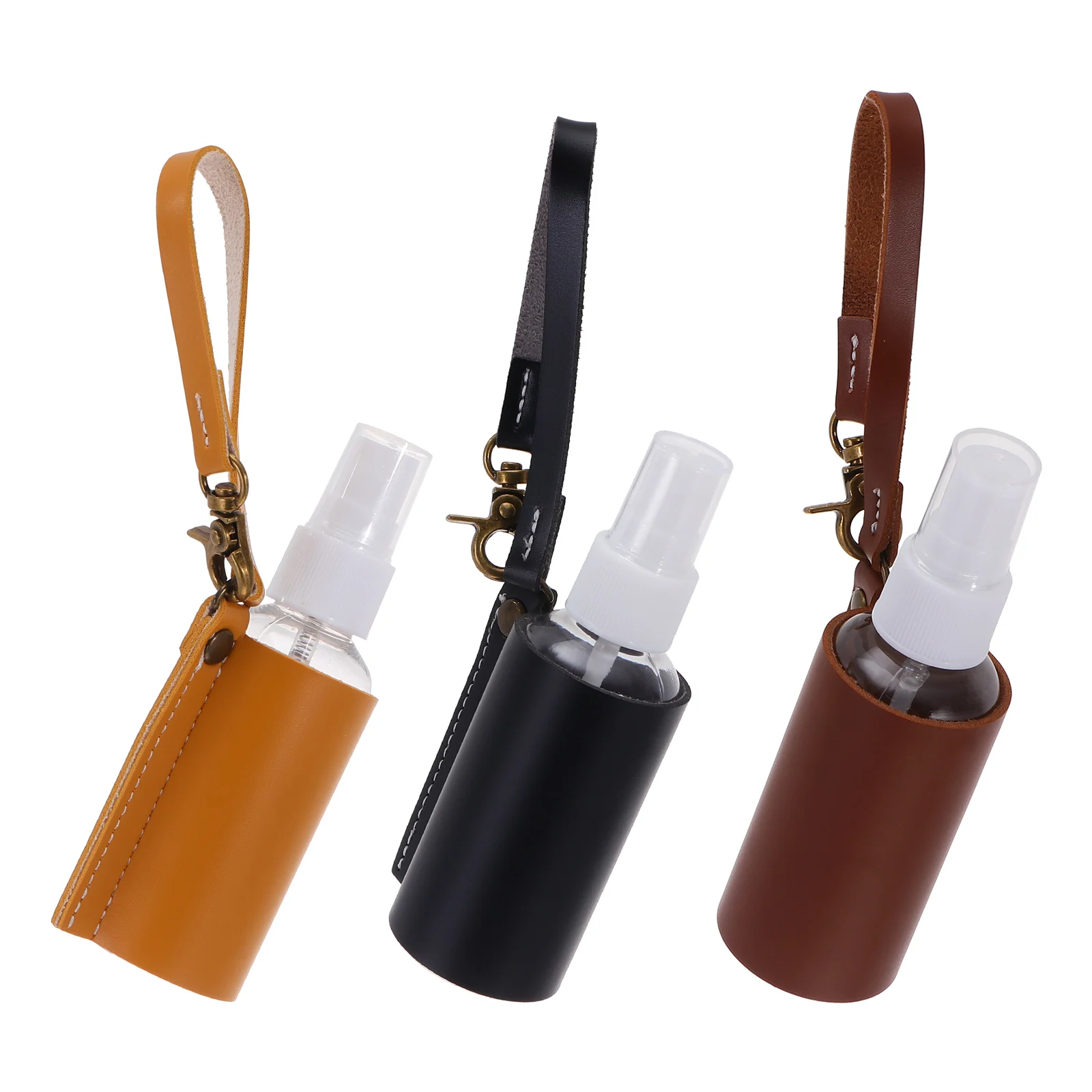 

3pcs Travel Bottles Empty Holder in Black Brown Yellow PU Case for Perfume Hand Refillable Containers