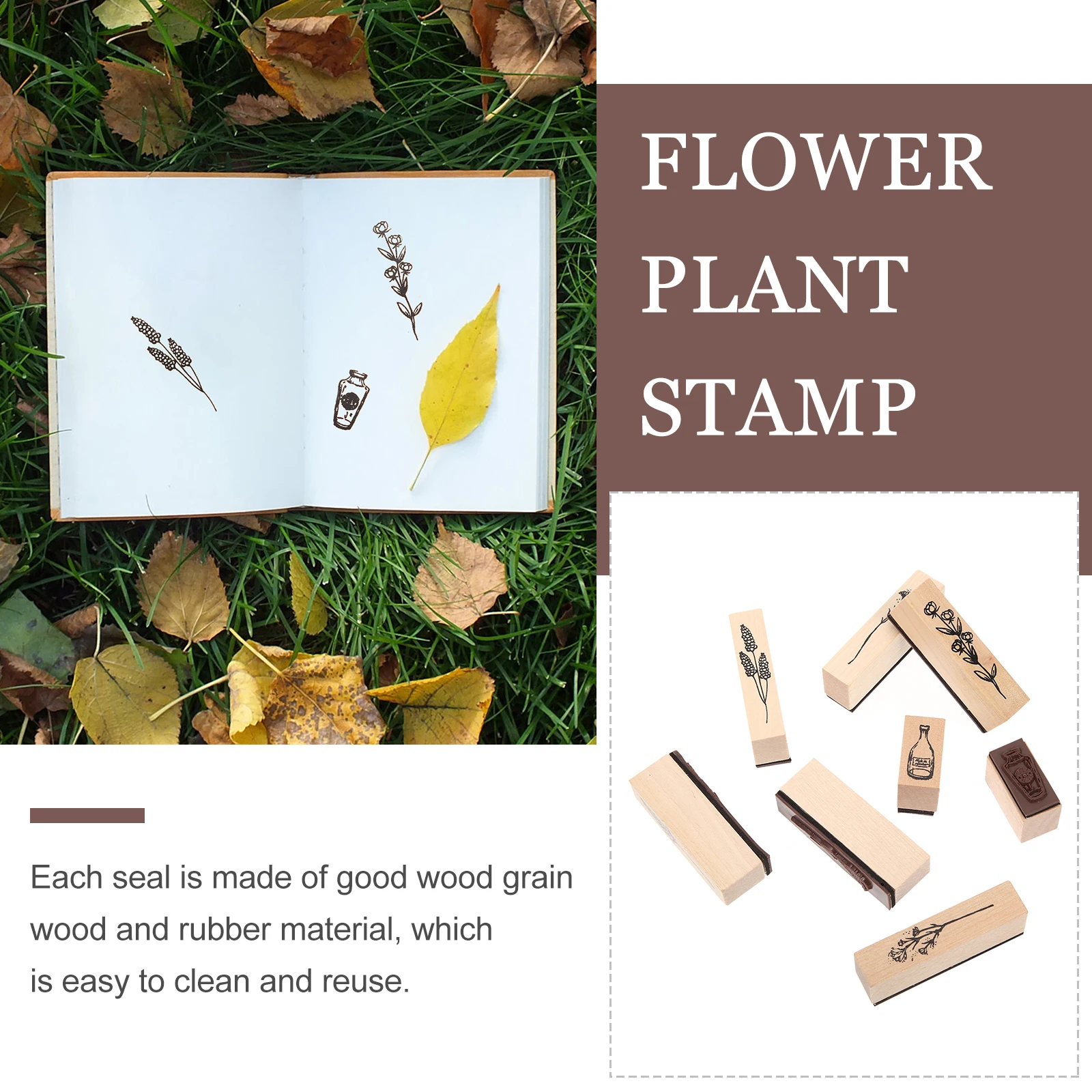

Seal Set Scrapbooking Decorative Stamp Envelope Vintage Wooden DIY Diary Child Craft Fun Flower Plant Stamp