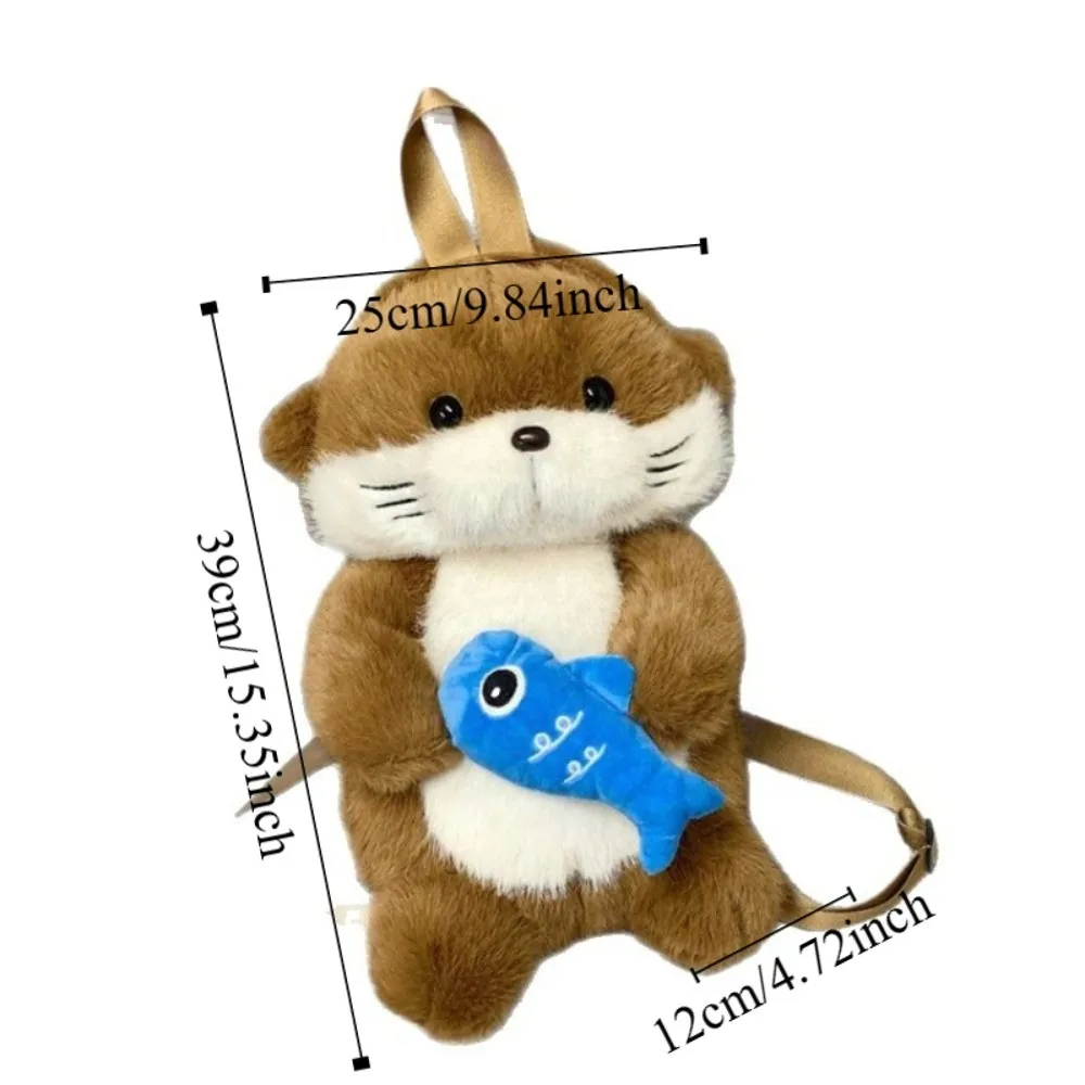 Adorable mochila de nutria con pez esponjoso, bolso de hombro de simulación de Animal, aspecto realista, bolso escolar suave para estudiantes, regalo de cumpleaños