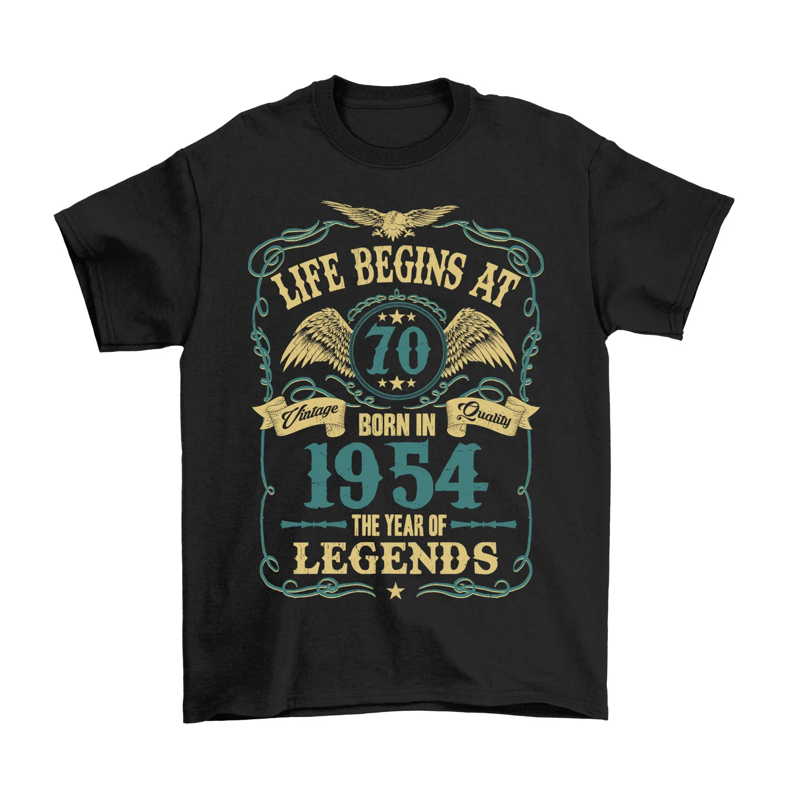 

Life Begins At 70 Mens T-Shirt BORN In 1954 Legends 70th Birthday Gift