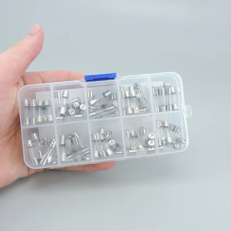 100Pcs/box 5x20mm 2cm Quick Blow Glass Tube Fuse Assorted Kits Fast-blow Fuses 5x20 0.5A 1A 2A 3A 5A 6A 8A 10A 15A 20A