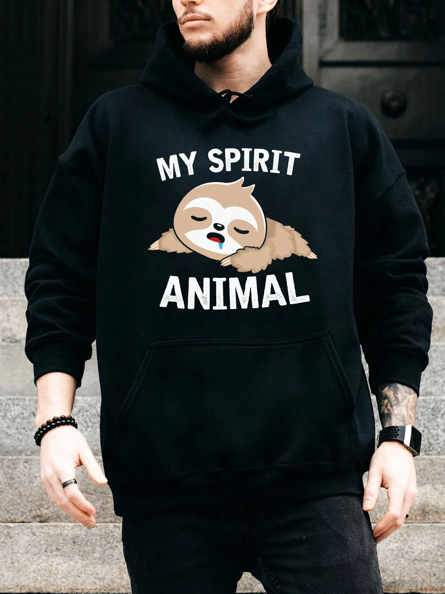 

Мужская толстовка с капюшоном на шнурке Sloth My Spirit Animal — повседневный удобный черный пуловер, осенне-зимняя толстовка с капюшоном