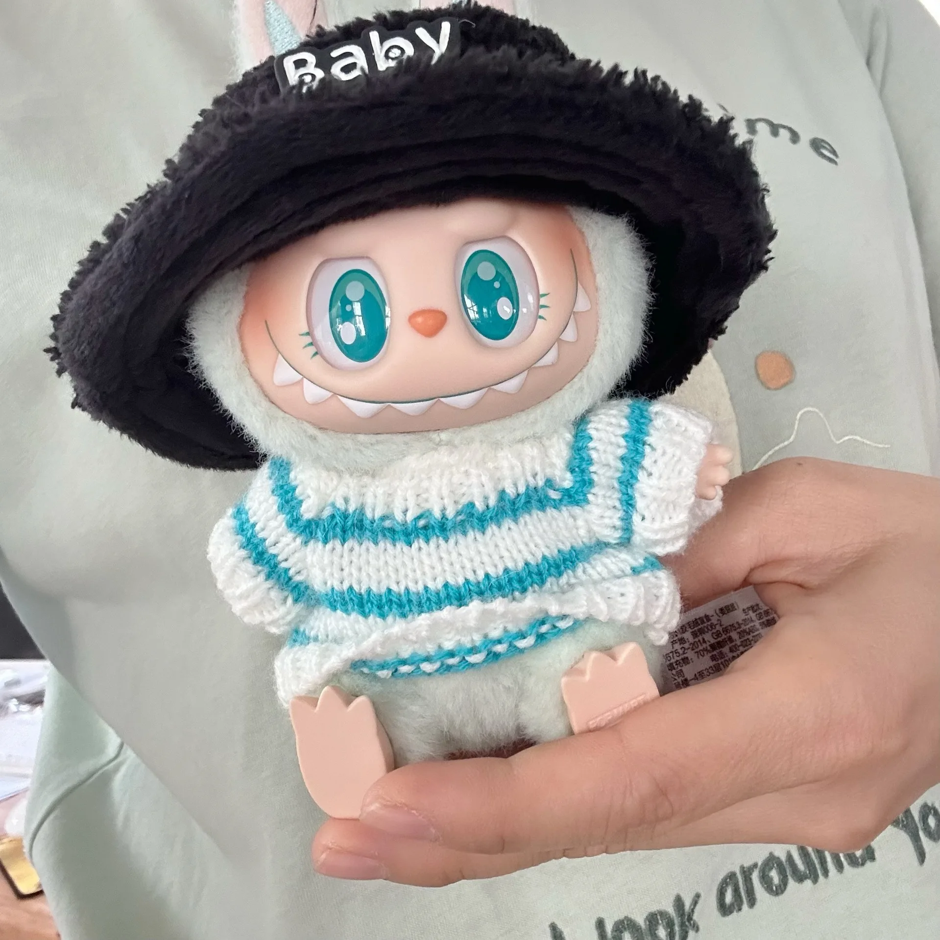 17cm Labubu V1 V2 Doll Clothing Cute Fashion Sweater Clothing Accessories Party Striped Sweater Hat Cup Toy Cute Surprise Gift