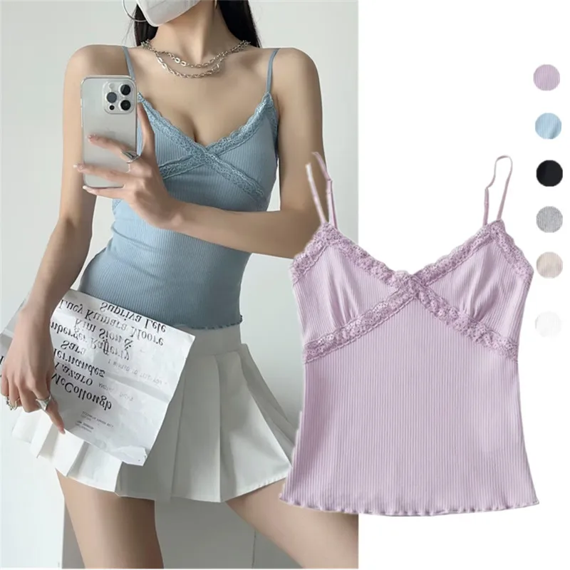 الشارع Sle محبوك الدانتيل تقليم Csole المرأة ملابس داخلية ort طول oulder حزام علوي لون نقي عصري صيف 2024
