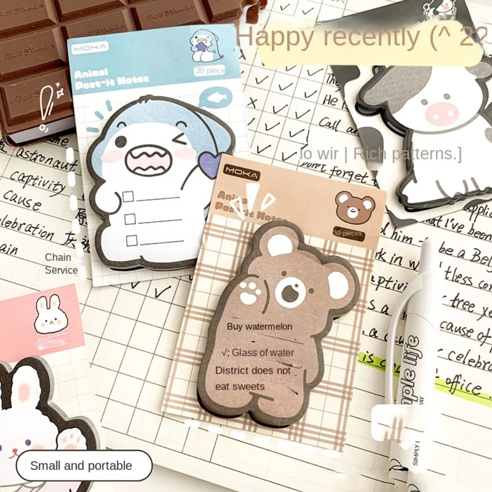 Kawaii Animal Sticky Notes, Cartoon Bear Sticky Notes, Cute Animal Memo Pad, Cow Rabbit Bear Sticky Notes, Ferramenta de escrita