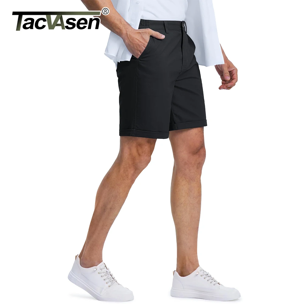 TACVASEN Men's Lightweight Flat Front Shorts 7" Inseam Elastic Waist Cotton Casual Workwear with 4 Pockets Summer Shorts for Men