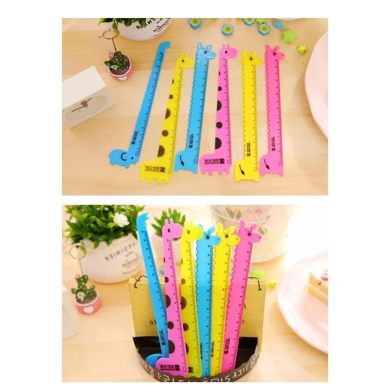 10pcs Student School Supplies Children Cute Animal Cartoon Giraffe Plastic Straight Ruler 15cm