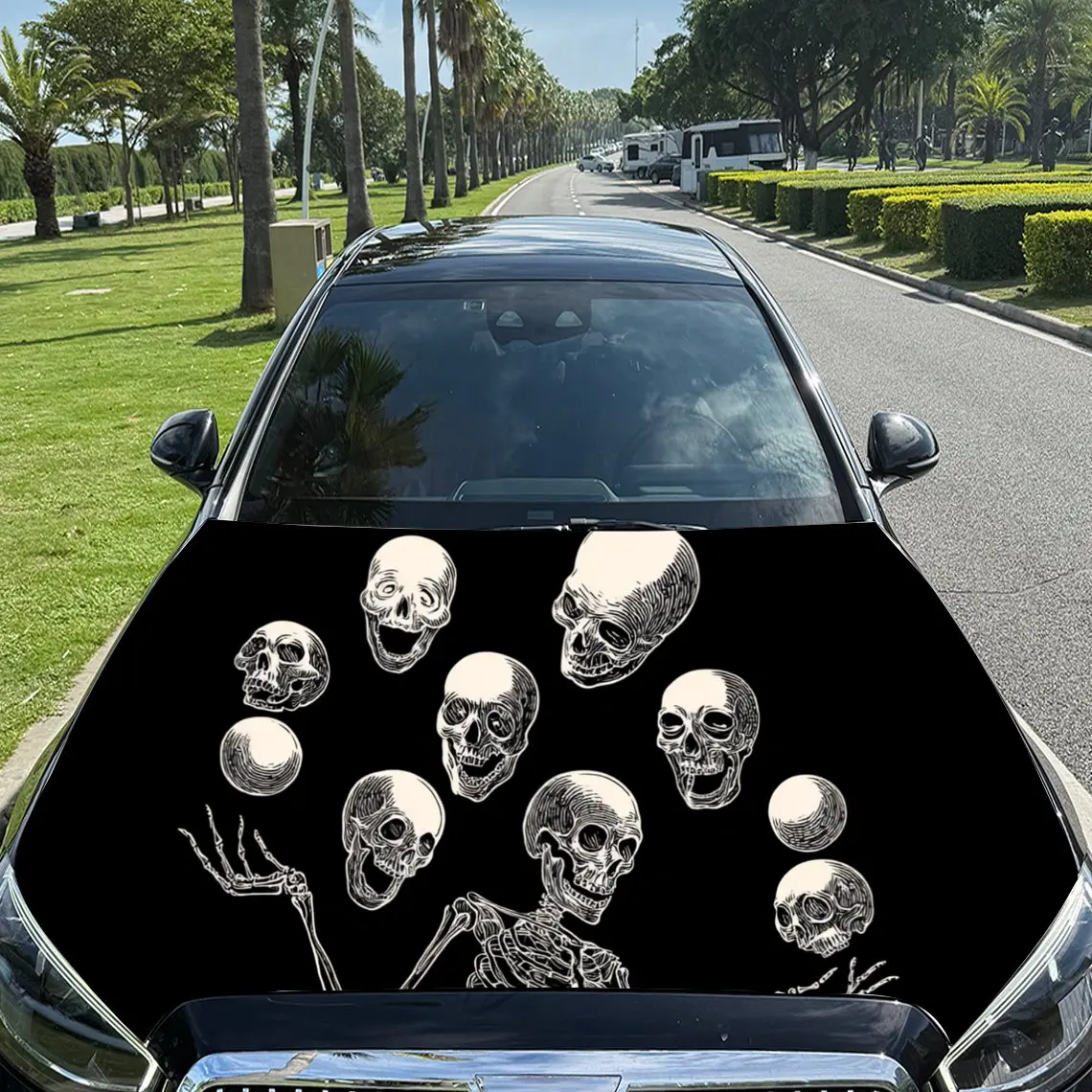 

Eerie Skeleton and Skulls Car Hood Sticker, Waterproof Self-adhesive Vehicle Vinyl Wraps Decal, Trendy Auto Exterior Decoration,