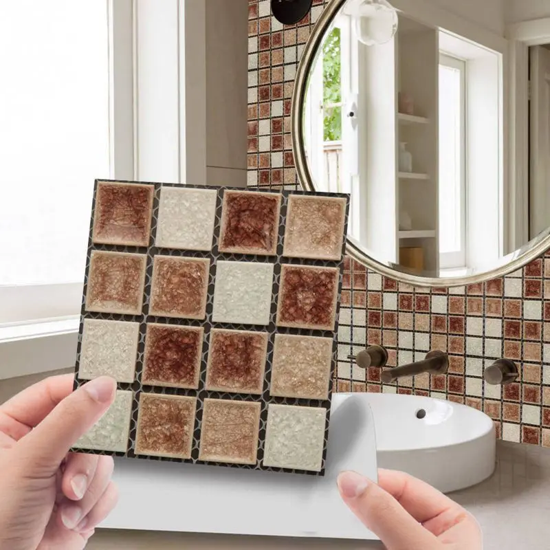 10pcs Self Adhesive Wall-Tiles For Kitchen Bedroom Bathroom Walls Backsplashes Waterproof 3D Mosaic Tiles Sticker