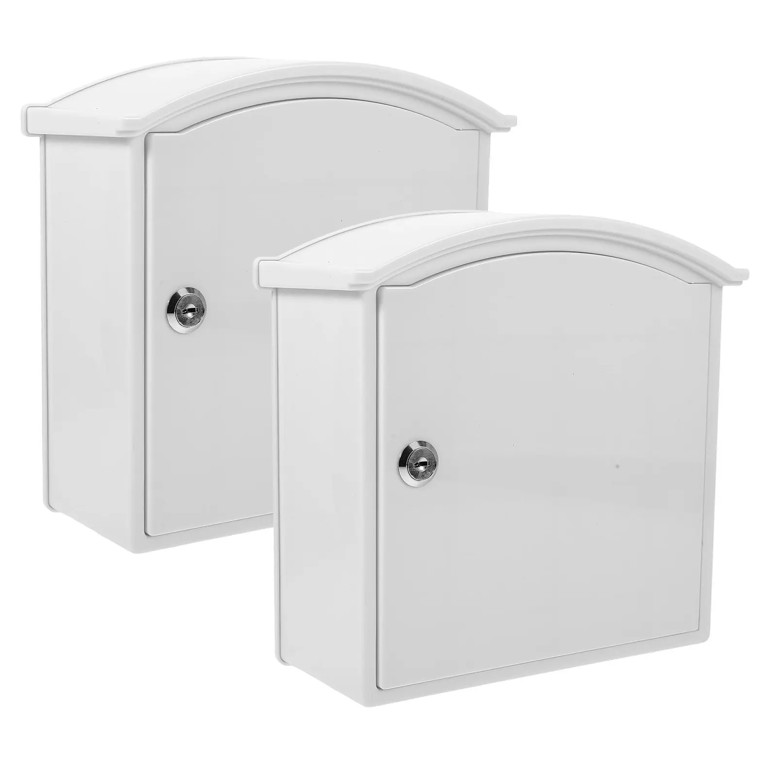 2Pcs Outdoor Arc Shaped Lockable Wall Mount Mailbox Plastic Vintage Locking Letter Box for Doorside Milk Delivery