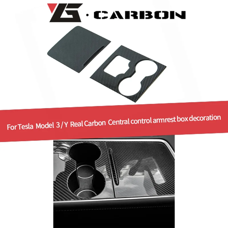 Direct Factory Supply Dry Carbon Fiber Car Interior Accessories Body Kit Center Console Box Cover for Tesla Model 3/Y 2019+