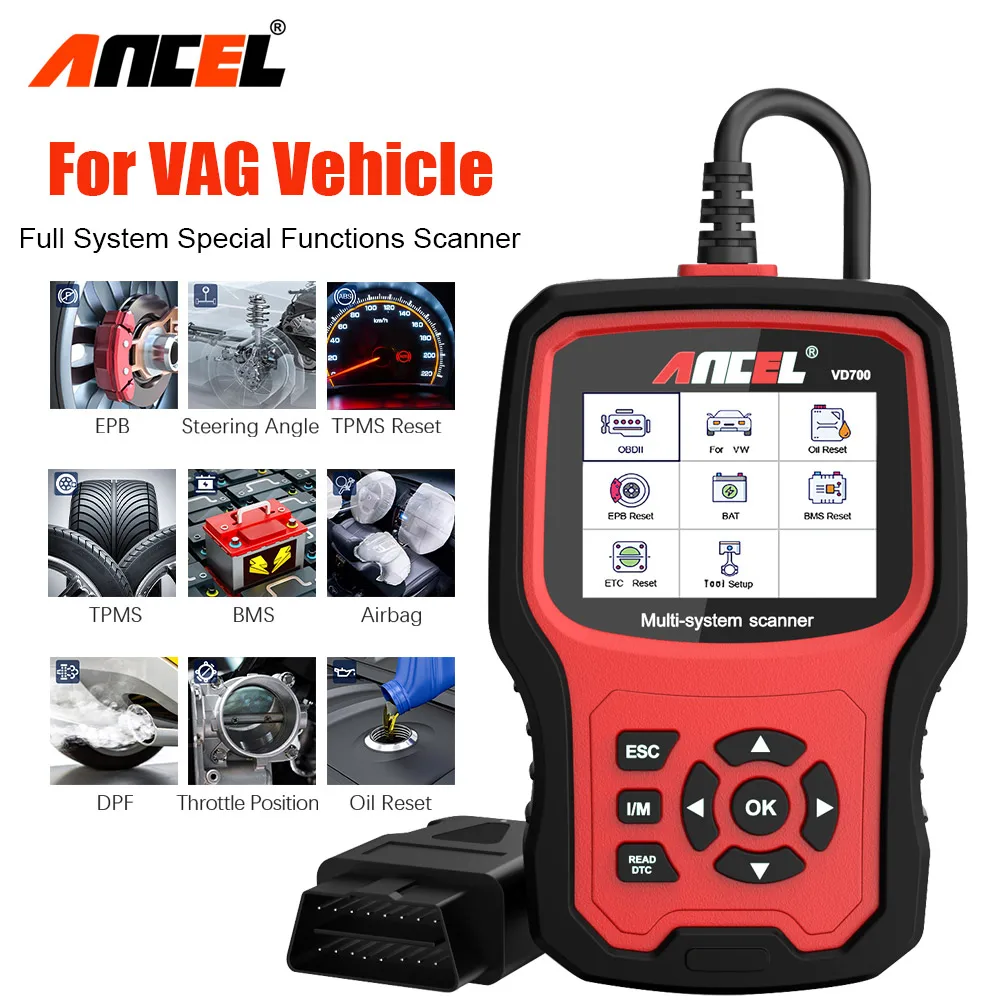 

Ancel VD700 OBD2 Automotive Scanner For VAG VW Audi Skoda Seat Full System Diagnose ABS EPB TPMS DPF Reset Car Diagnosis Tools