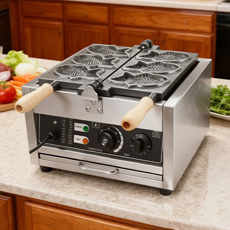 [Best-selling] Commercial Taiyaki Maker Electric 3Pcs Fish Shape Waffle Making Machine For Acer Barquillos Fish Stainless Steel