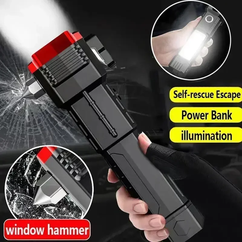 1/2/4/8PCS USBCharging Super Bright LED Flashlight with Safety Hammer Side Light Torch Light Portable Outdoor Adventure Lighting