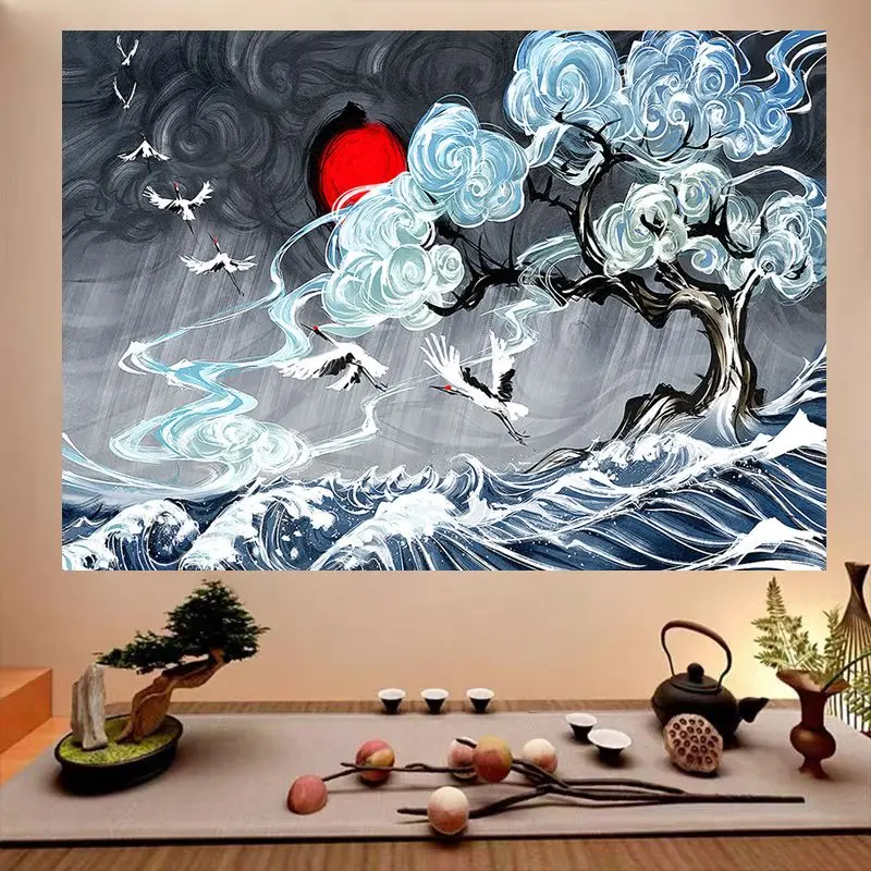 VIKAMA Kanagawa Surfing Tapestry Ukiyo-e Japanese Art Wall Hanging Aesthetic Bedroom Living Room Decor Polyester Backdrop