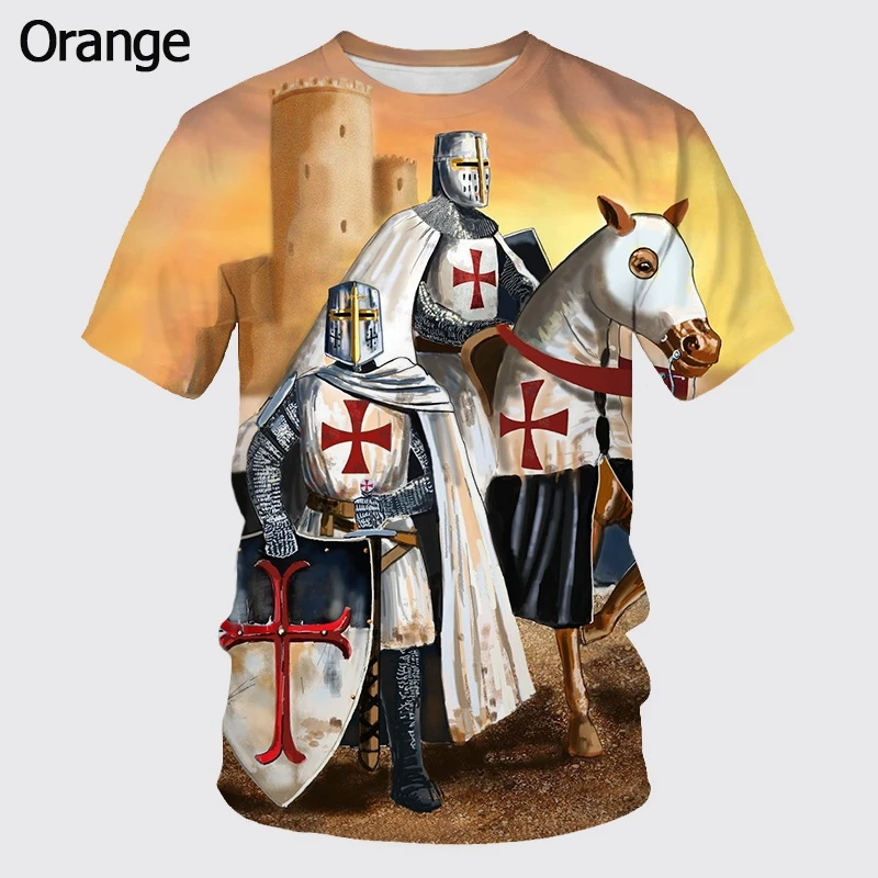 New Arrival Knights Templar Print 3d T-shirt Female Personality Sacred Cross Pattern Tshirt Men\'s Casual Outdoor Breathable Tops