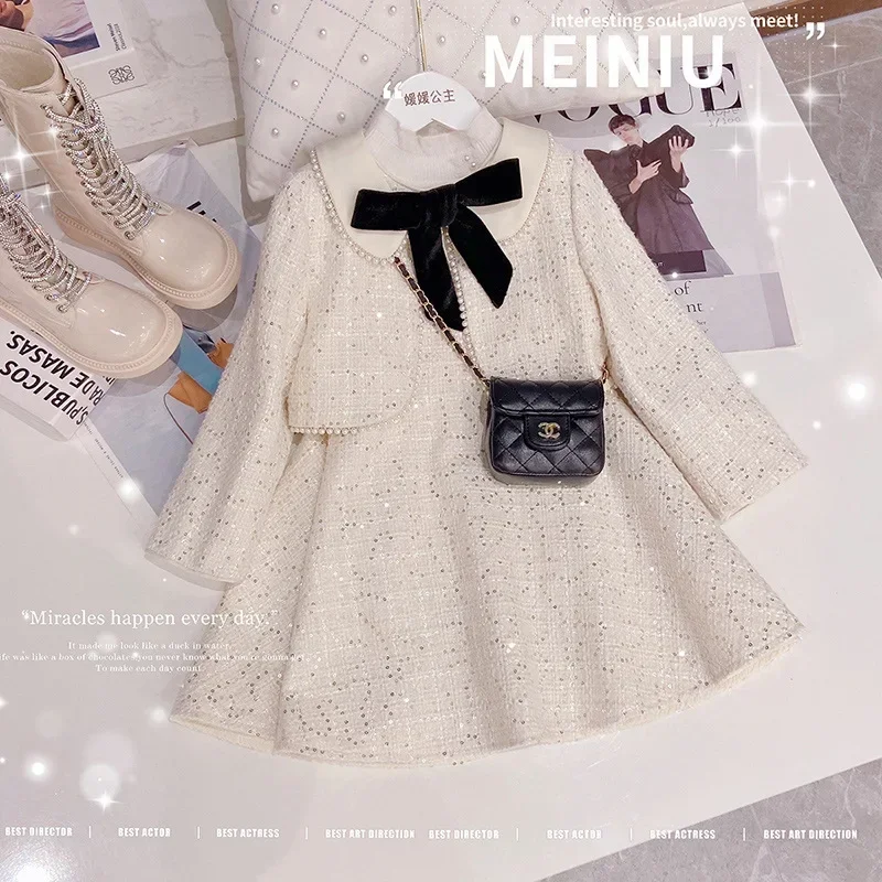 Girls Princess Suits Academy Style 2023 Autumn New Children Clothing Children Foreign Style Small Fragrance Dress Two-piece Set